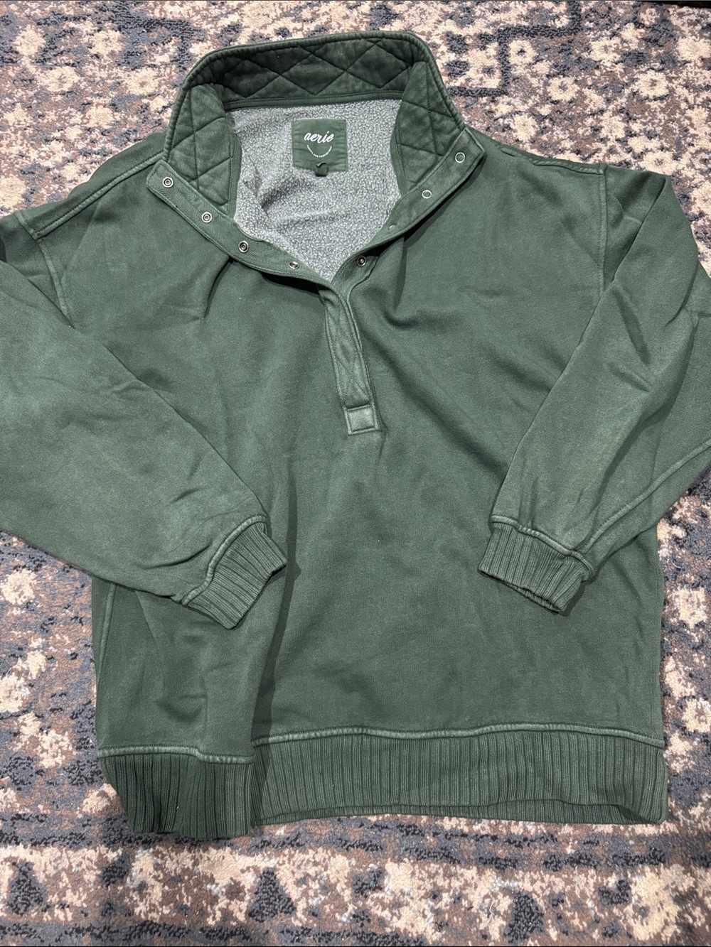aerie Men's Forest Green Zip-Up Quilted Collar Sweater
